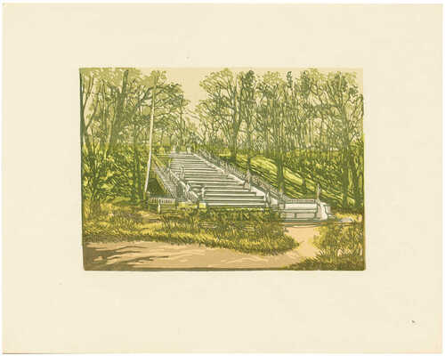 Давид Тамара Николаевна. Петродворец. Двенадцать гравюр на линолеуме. [Альбом] Л.: Ленинградское отделение Художественного фонда СССР, 1957. [4] с., 12 л. грав.; 27 × 33 см 